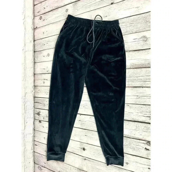 Velveteen Dark Blue Jogger Pants LARGE Stretch Drawstring Elastic Waist Women's - Picture 11 of 11